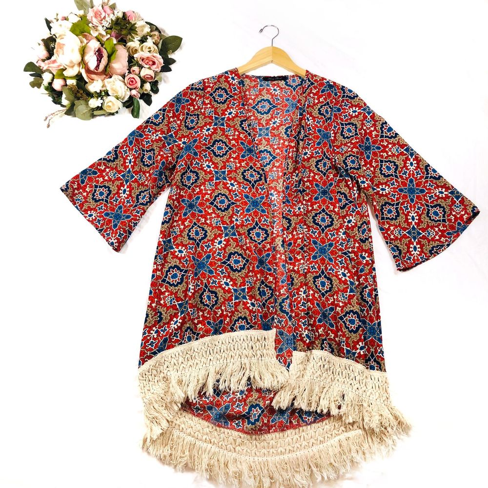 Honey Punch Boho Fringe Kimono Small